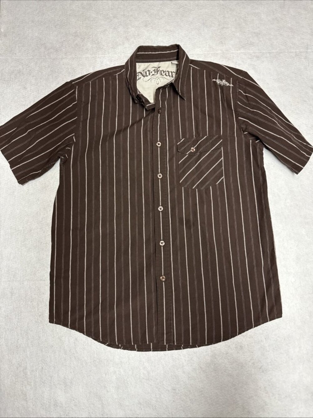 No Fear Vintage Y2K Striped Button Up Shirt Brown